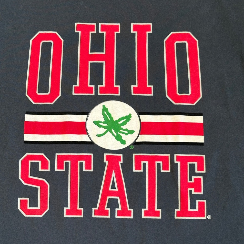 Retro Brand Ohio State Buckeyes Graphic TShirt Gray Large Buckeye Leaf Logo